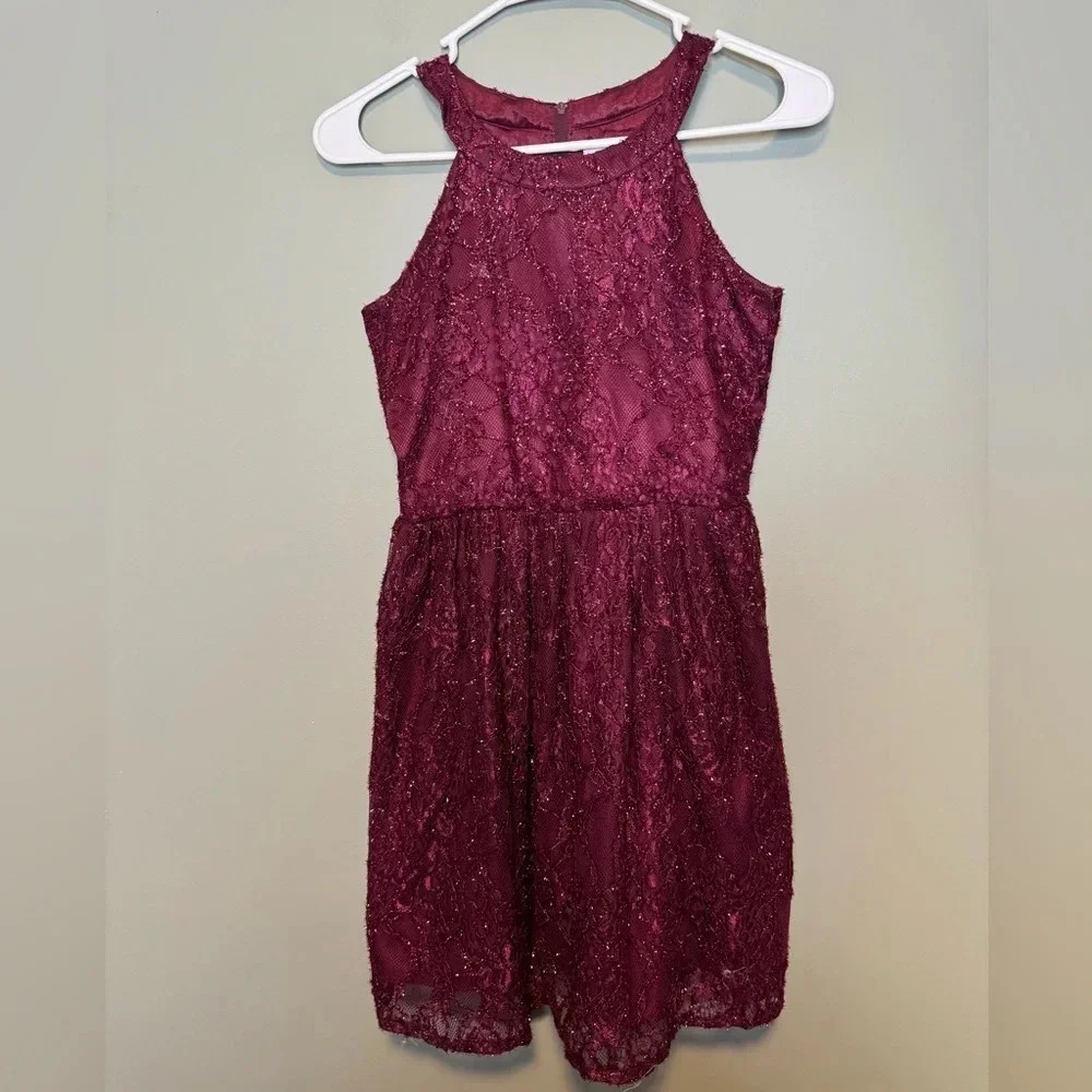 Place Girls Sparkly‎ Lace Burgundy Sleeveless Dress Size 12